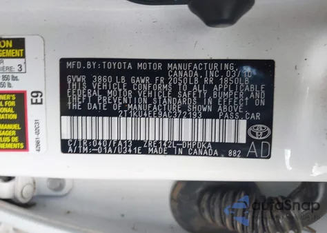 2010 Toyota Corolla Matrix из США, поврежденный, VIN 2T1KU4EE9AC372193